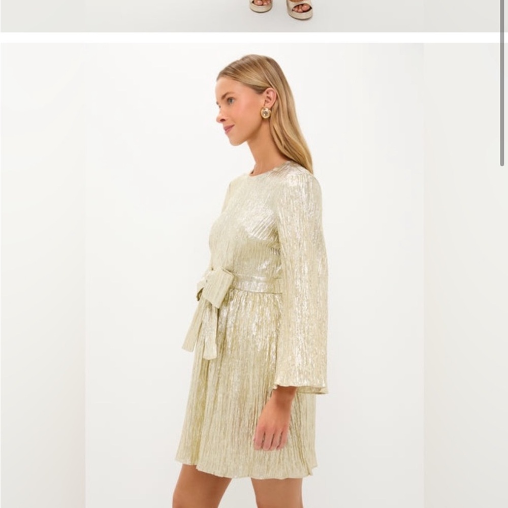 Tuckernuck Metallic Gold Long-Sleeve Bow-Front Mini Dress - Picture 3 of 5